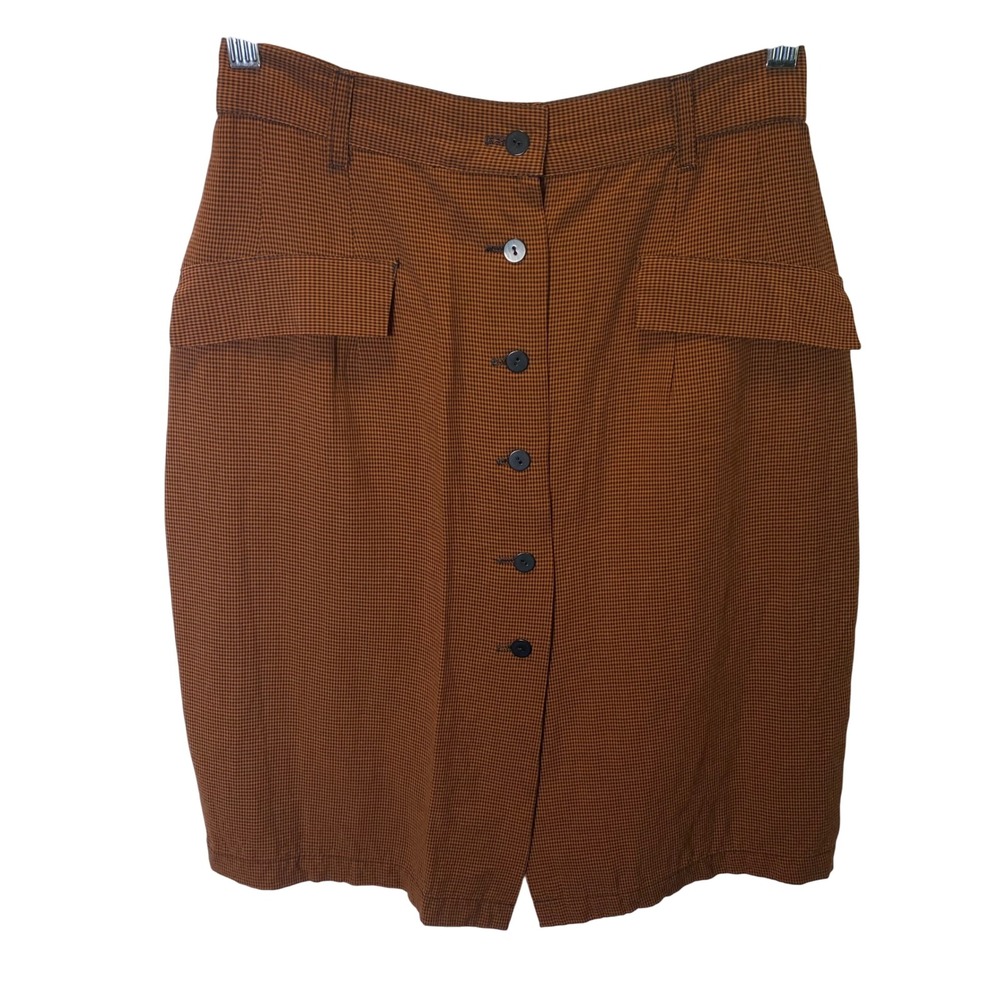 Vintage L. Bates California Pencil Skirt Women 6 Rust Houndstooth Retro Academia